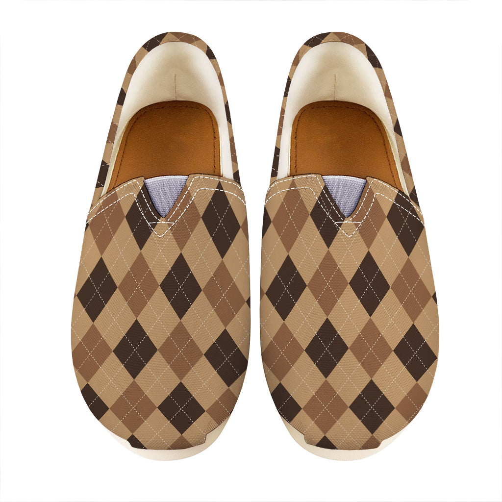 Brown Argyle Pattern Print Casual Shoes
