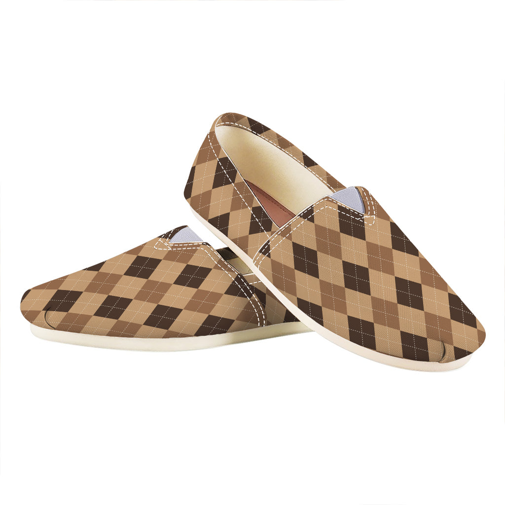 Brown Argyle Pattern Print Casual Shoes
