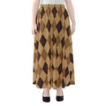 Brown Argyle Pattern Print Chiffon Maxi Skirt
