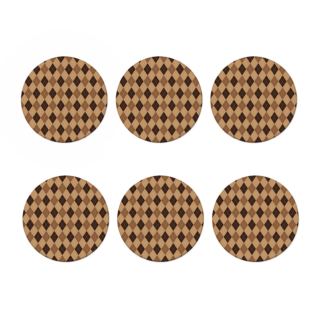Brown Argyle Pattern Print Coaster Set