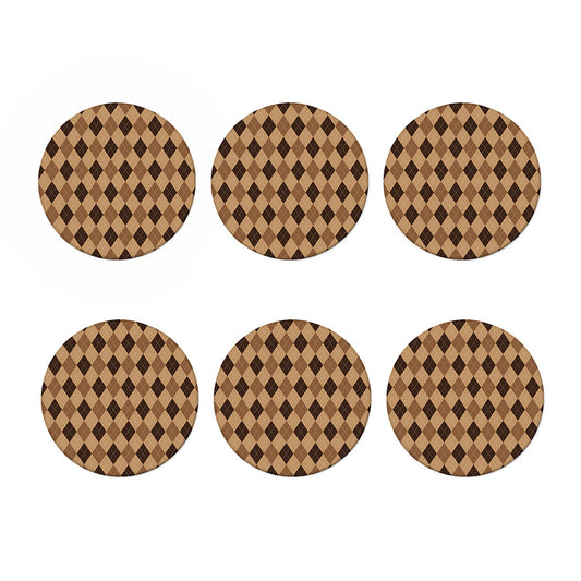 Brown Argyle Pattern Print Coaster Set