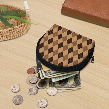 Brown Argyle Pattern Print Coin Purse