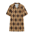 Brown Argyle Pattern Print Cotton Hawaiian Shirt
