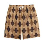 Brown Argyle Pattern Print Cotton Shorts