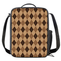 Brown Argyle Pattern Print Crossbody Lunch Bag
