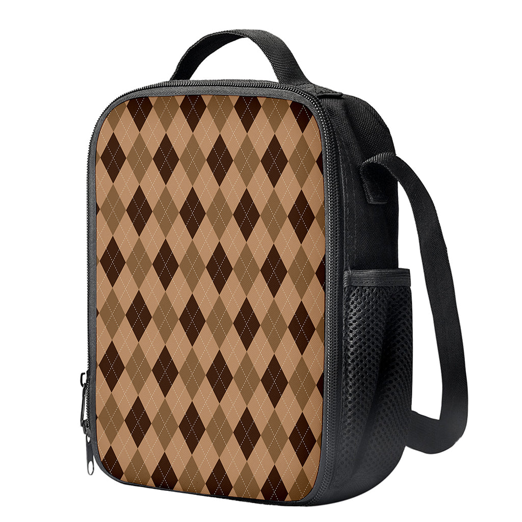 Brown Argyle Pattern Print Crossbody Lunch Bag