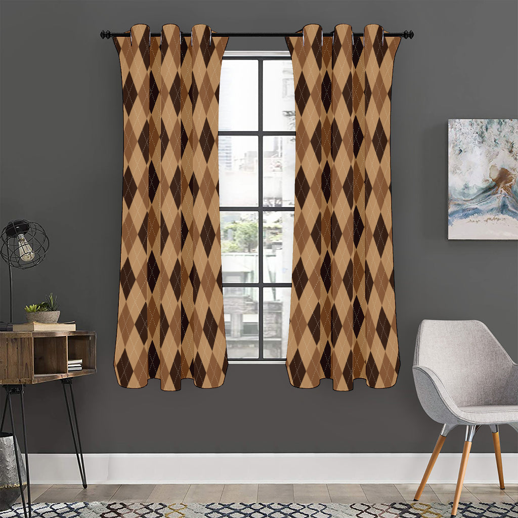 Brown Argyle Pattern Print Curtain