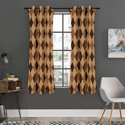 Brown Argyle Pattern Print Curtain