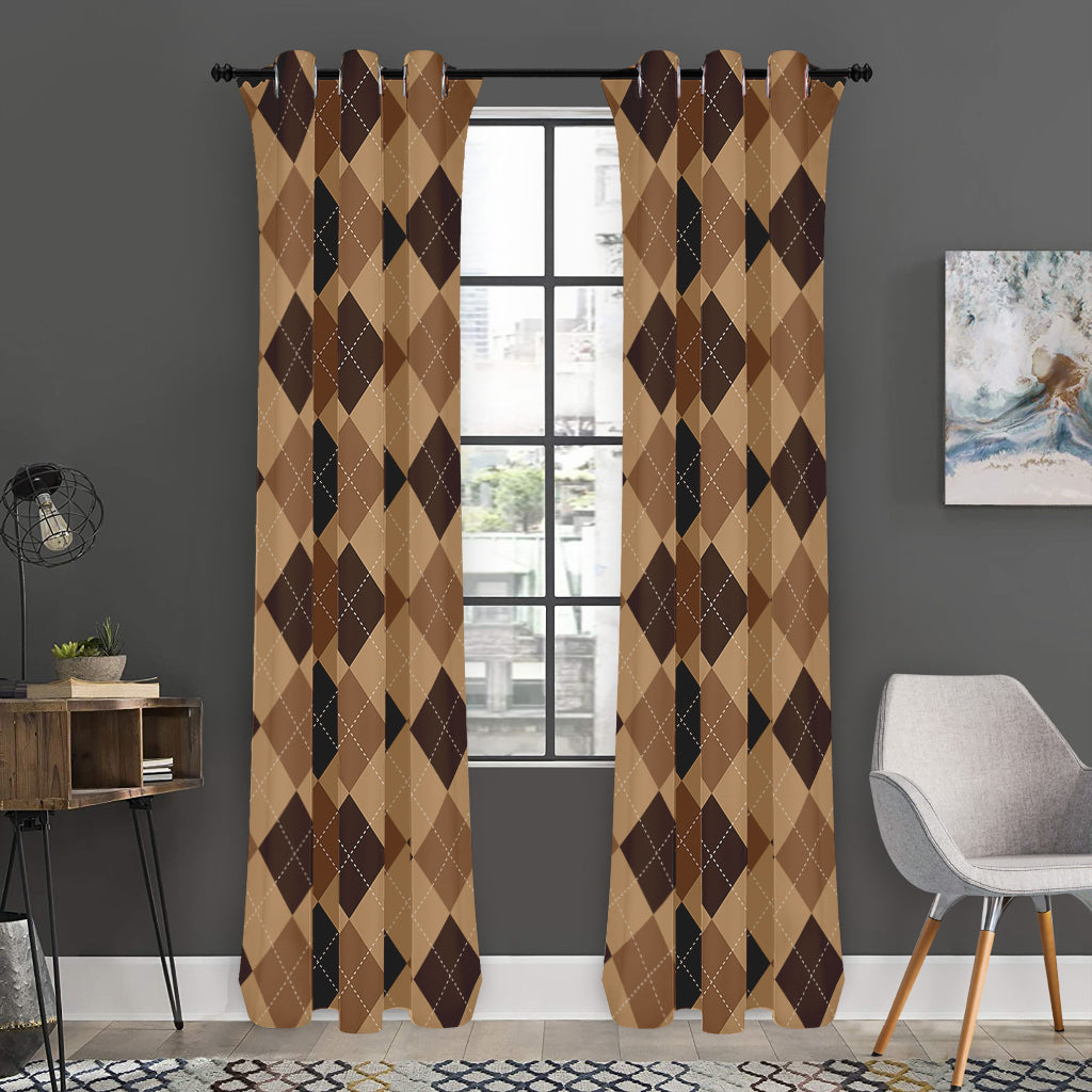 Brown Argyle Pattern Print Curtain