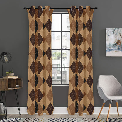 Brown Argyle Pattern Print Curtain