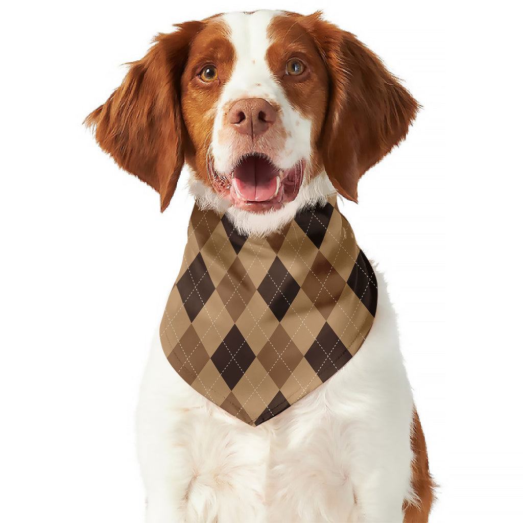 Brown Argyle Pattern Print Dog Bandana