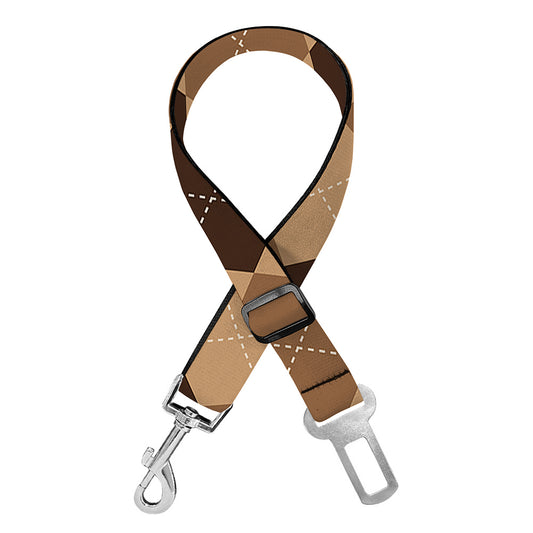 Brown Argyle Pattern Print Dog Seat Belt