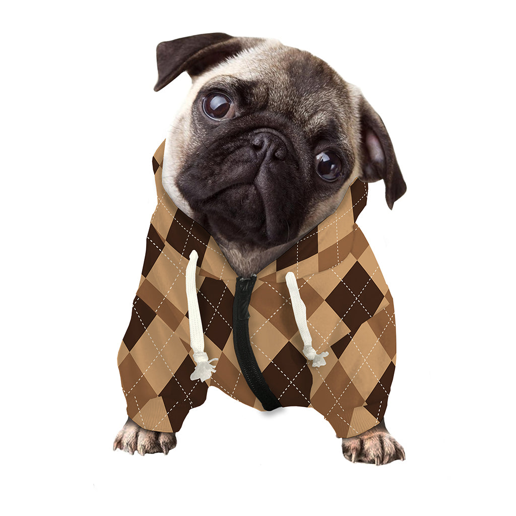 Brown Argyle Pattern Print Dog Zip Up Hoodie