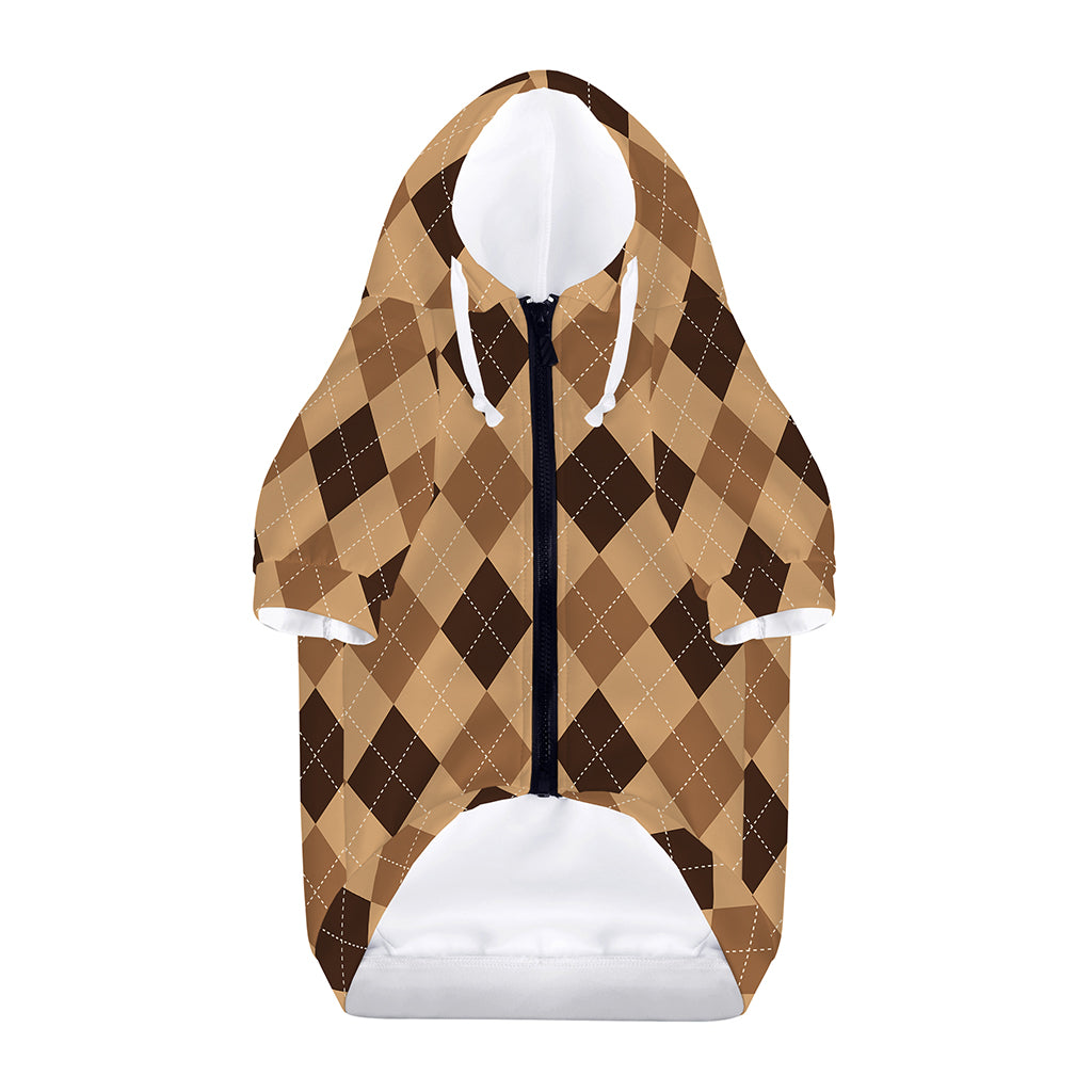 Brown Argyle Pattern Print Dog Zip Up Hoodie
