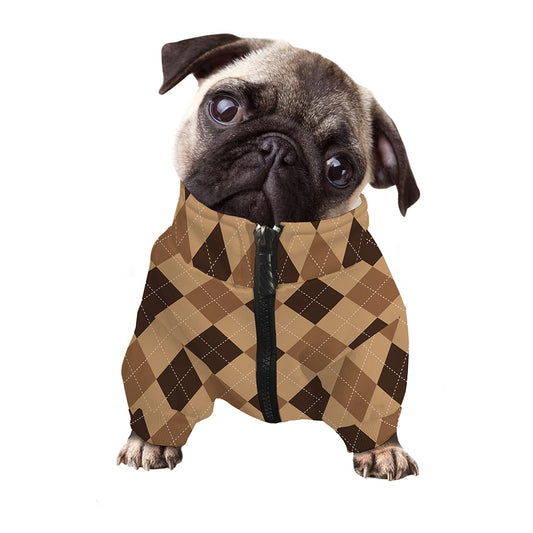 Brown Argyle Pattern Print Dog Zip Up Jacket