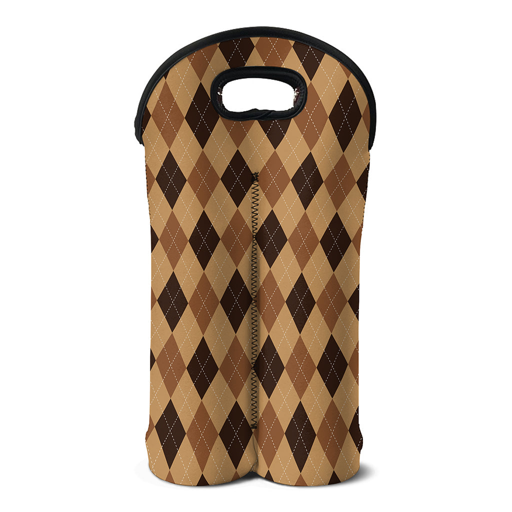 Brown Argyle Pattern Print Double Neoprene Wine Tote