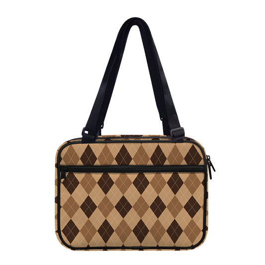 Brown Argyle Pattern Print Double Strap Bible Bag