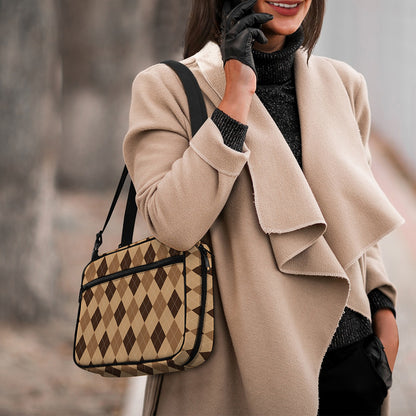 Brown Argyle Pattern Print Double Strap Bible Bag