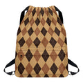 Brown Argyle Pattern Print Drawstring Backpack
