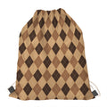 Brown Argyle Pattern Print Drawstring Bag