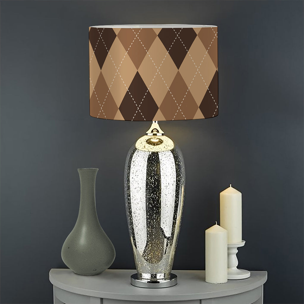 Brown Argyle Pattern Print Drum Lamp Shade