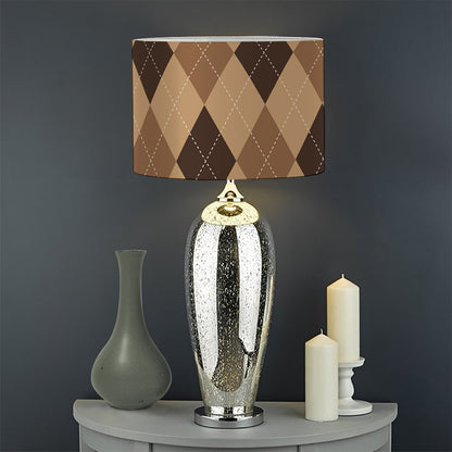 Brown Argyle Pattern Print Drum Lamp Shade