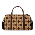 Brown Argyle Pattern Print Duffel Bag