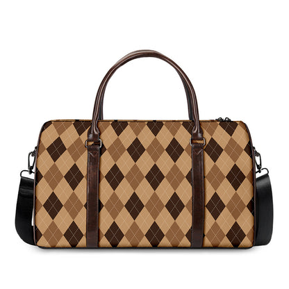 Brown Argyle Pattern Print Duffle Bag