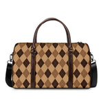 Brown Argyle Pattern Print Duffle Bag