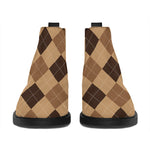 Brown Argyle Pattern Print Flat Ankle Boots