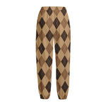 Brown Argyle Pattern Print Fleece Lined Knit Pants