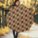 Brown Argyle Pattern Print Foldable Umbrella