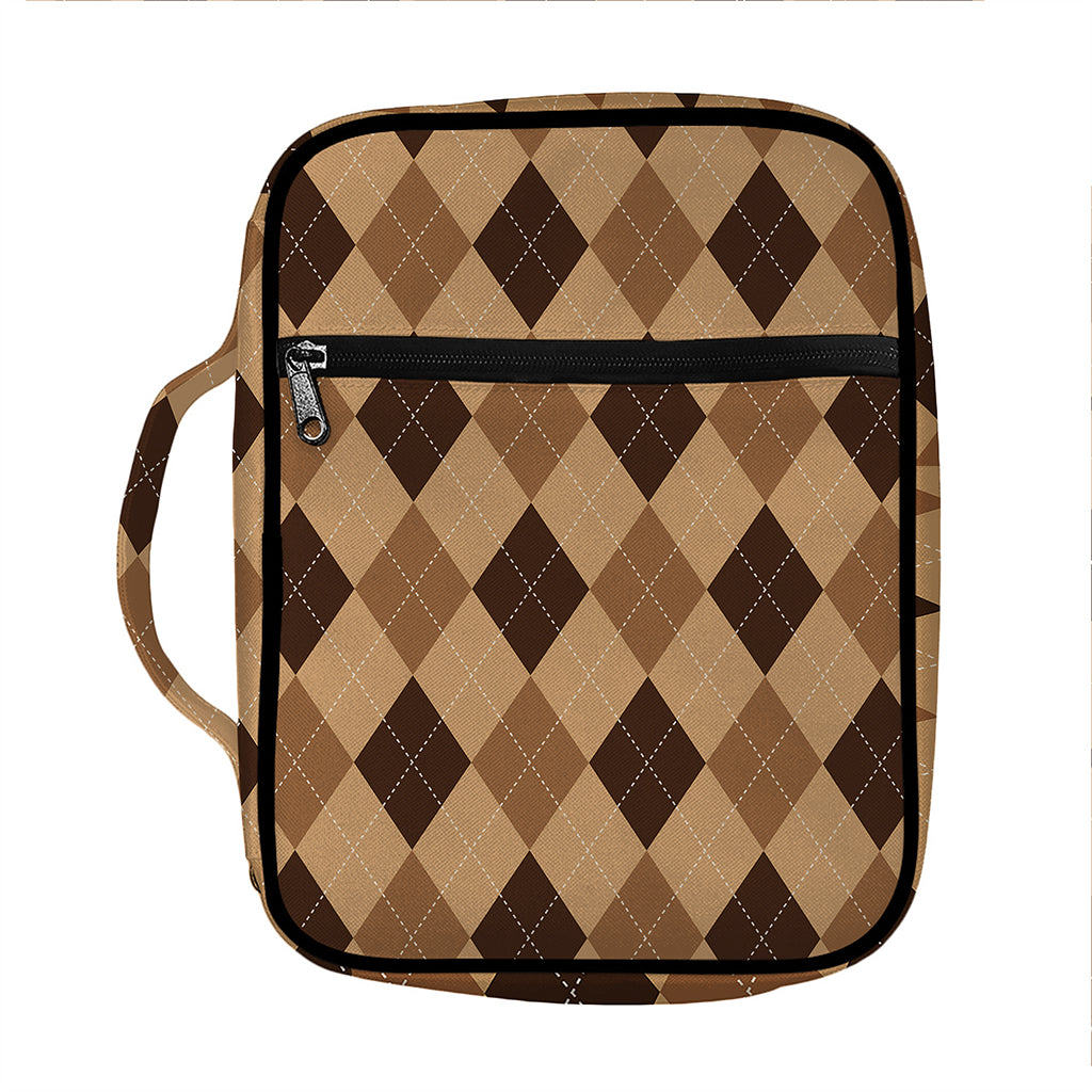 Brown Argyle Pattern Print Front Pocket Bible Bag