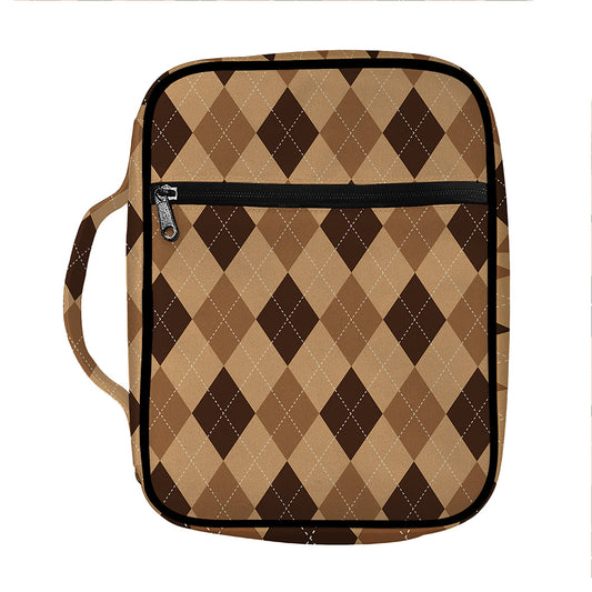 Brown Argyle Pattern Print Front Pocket Bible Bag