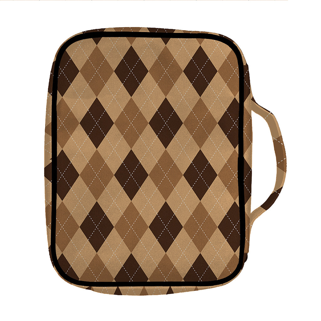 Brown Argyle Pattern Print Front Pocket Bible Bag