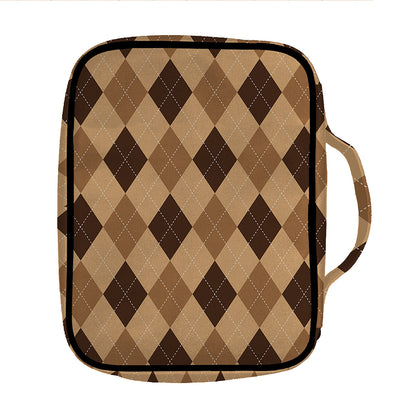 Brown Argyle Pattern Print Front Pocket Bible Bag