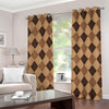 Brown Argyle Pattern Print Grommet Curtains