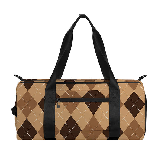 Brown Argyle Pattern Print Gym Bag