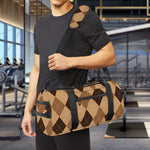 Brown Argyle Pattern Print Gym Bag