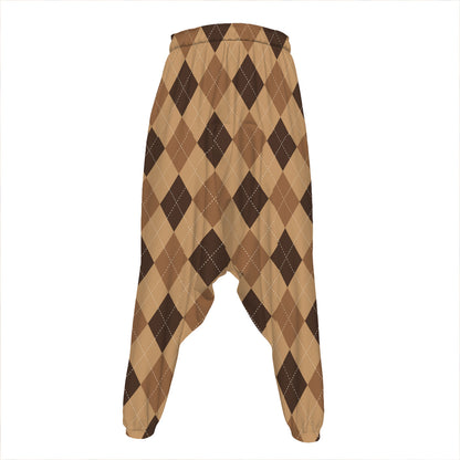 Brown Argyle Pattern Print Hammer Pants