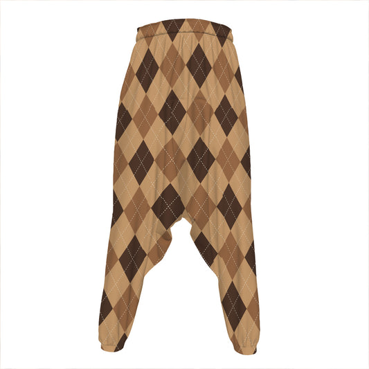Brown Argyle Pattern Print Hammer Pants