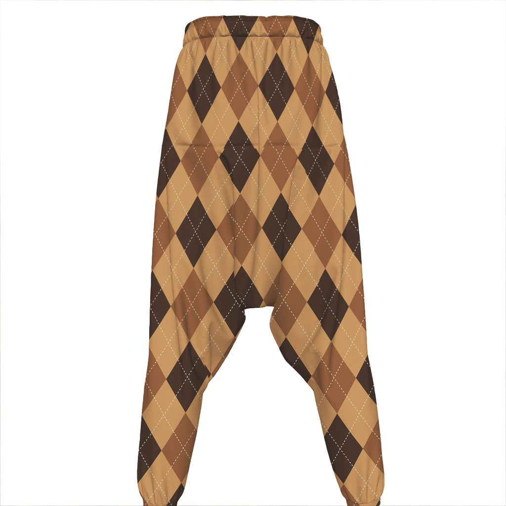 Brown Argyle Pattern Print Hammer Pants
