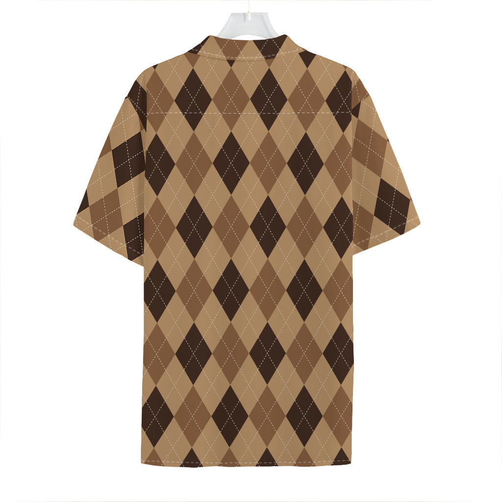 Brown Argyle Pattern Print Hawaiian Shirt