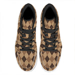 Brown Argyle Pattern Print High Top Leather Sneakers