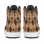 Brown Argyle Pattern Print High Top Leather Sneakers