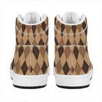Brown Argyle Pattern Print High Top Leather Sneakers