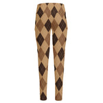 Brown Argyle Pattern Print High-Waisted Pocket Leggings