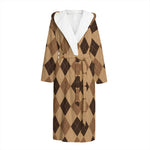 Brown Argyle Pattern Print Hooded Bathrobe