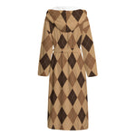 Brown Argyle Pattern Print Hooded Bathrobe
