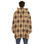 Brown Argyle Pattern Print Hoodie Blanket